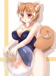  animal_ears bad_id bad_pixiv_id ball beachball breasts brown_eyes brown_hair casual_one-piece_swimsuit hajime_(ak-r) large_breasts maki-chan one-piece_swimsuit original short_hair solo squirrel_ears squirrel_tail swimsuit tail 