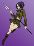  1girl blue_eyes boots chains chrome_dokuro eyepatch katekyo_hitman_reborn! knee purple_hair solo spear trident weapon 