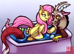  2016 bathtub beard blue_eyes butt butt_grab claws cutie_mark discord_(mlp) draconequus duo equine facial_hair feathered_wings feathers female feral fluttershy_(mlp) friendship_is_magic hair hand_on_butt horn male male/female mammal my_little_pony partially_submerged pegasus pink_hair raised_tail rattlecat red_eyes smile tail_tuft toe_claws tuft wine_glass wings yellow_sclera 