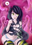  blue_hair body_fluids breasts green_eyes heart_eyes riped_clothes tentacle 