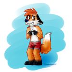  anthro barefoot boxers_(clothing) bulge canine clothing fox fur male mammal orange_fur teeth thesepantsdontfit underwear white_fur 