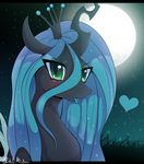  &lt;3 2015 blue_hair changeling crown female feral friendship_is_magic grass green_eyes hair horn looking_at_viewer moon my_little_pony night outside pastelmistress portrait queen_chrysalis_(mlp) sky slit_pupils solo star tongue tongue_out 