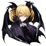  bat_wings blonde_hair blue_eyes capelet casper_(deathsmiles) commentary_request deathsmiles head_wings konosaki_usetsu short_hair smile solo twintails upper_body wings 