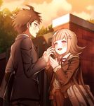  1girl bag blush danganronpa danganronpa_3 flipped_hair hair_ornament hasumikaoru hinata_hajime holding_hands hood hoodie kibougamine_gakuen_school_uniform nanami_chiaki pink_eyes school_uniform short_hair smile 