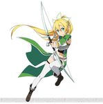  aiming arrow blonde_hair bow_(weapon) drawing_bow full_body green_eyes hair_ornament holding holding_arrow holding_bow_(weapon) holding_weapon leafa long_hair midriff navel official_art outstretched_arm pointy_ears ponytail short_shorts shorts simple_background solo sword_art_online sword_art_online:_code_register thighhighs watermark weapon white_background white_legwear white_shorts 