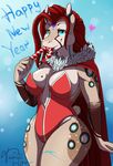  anthro breasts candy candy_cane clothing english_text equine female food horse looking_at_viewer mammal simple_background slightly_chubby smile solo text thick_thighs tight_clothing tsukinori wide_hips 