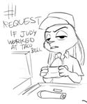  alec8ter anthro black_and_white clothed clothing disney drawpile female half-closed_eyes hat judy_hopps lagomorph looking_at_viewer mammal monochrome rabbit sketch solo text zootopia 