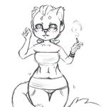  anthro cigarette clothed clothing ear_piercing eyewear feline female glasses mammal monochrome navel piercing simple_background solo standing tsukinori white_background wide_hips 
