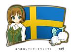  1girl brown_hair flag green_eyes hairband murakami_senami sweden swedish_flag 