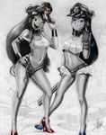  2girls blackfire breasts cosplay dc_comics female final_fight high_heels long_hair monochrome multiple_girls poison_(final_fight) poison_(final_fight)_(cosplay) sisters starfire street_fighter tagme teen_titans 