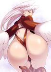  akawiro angel_wings ass back boots final_fantasy final_fantasy_tactics half-closed_eye head_wings high_heel_boots high_heels leotard long_hair looking_at_viewer looking_back pink_hair red_eyes red_legwear red_leotard silver_hair solo thigh_boots thighhighs ultima_(fft) wings 
