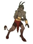  anthro caprine clothing facial_hair fangs goat goatee hitmore horn hybrid loincloth looking_at_viewer male mammal simple_background solo standing teeth white_background 