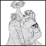  anthro armpit_fetish armpit_lick armpits biceps blush crotch_grab dragon dumbbell duo erection exercise grope holding_object licking male male/male muscular muscular_male ninjatertel nude open_mouth pecs penis scalie standing sweat teeth tongue tongue_out weightlifting weights workout 