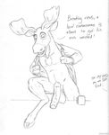  anthro antlers balls bedroom_eyes bottomless cervine clothed clothing dialogue disney dracovar_valeford english_text front_view greyscale half-closed_eyes hooves horn humanoid_penis long_penis male mammal monochrome moose open_shirt partially_retracted_foreskin pencil_(artwork) penis peter_moosebridge pubes saggy_balls seductive solo step_pose talking_to_viewer text traditional_media_(artwork) uncut unseen_character vein veiny_penis zootopia 