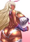  ass bare_shoulders blonde_hair breasts butt_crack curvy dark_skin gigantic_breasts highres huge_ass itou_ittousai_(sengoku_bushouki_muramasa) long_hair looking_at_viewer looking_back parted_lips pink_eyes ponchi sengoku_bushouki_muramasa shiny shiny_skin sideboob simple_background solo thick_thighs thighhighs thighs very_long_hair white_background white_legwear wide_hips 