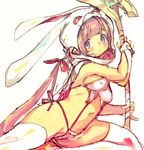  animal_hood bikini blue_eyes bunny_hood cameltoe character_request copyright_request covered_nipples gorirago hood navel pink_hair pointy_ears short_hair side-tie_bikini simple_background slingshot_swimsuit solo swimsuit thighhighs white_background white_bikini white_legwear 