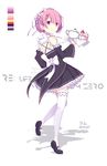  2016 character_name copyright_name dated detached_sleeves hair_ornament hairclip hzyang leg_up long_sleeves looking_back maid maid_headdress mary_janes pink_hair plate ram_(re:zero) re:zero_kara_hajimeru_isekai_seikatsu red_eyes ribbon_trim shoes short_hair simple_background smile solo thighhighs white_background white_legwear wide_sleeves x_hair_ornament zettai_ryouiki 