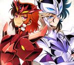  androgynous armor blue_eyes eikthyrnir_surt full_armor grani_sigmund katori_(katokichi) multiple_boys purple_eyes saint_seiya saint_seiya:_soul_of_gold 