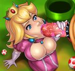 2016 aaaninja anthro balls big_breasts blonde_hair bowser breasts clothing cock_ring crown dress duo erection faceless_male fellatio female hair huge_breasts human human_on_anthro humanoid_penis interspecies kneeling koopa lipstick male male/female mammal mario_bros nintendo open_mouth oral penis princess_peach scalie sex solo_focus vein video_games 