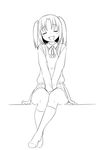  bangs between_legs blush closed_eyes eyebrows eyebrows_visible_through_hair greyscale hand_between_legs lineart monochrome no_shoes open_mouth school_uniform simple_background sitting socks solo tamu_(mad_works) tsukihime white_background yumizuka_satsuki 