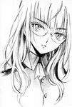  agahari glasses greyscale long_hair looking_at_viewer military military_uniform monochrome parted_lips perrine_h_clostermann solo strike_witches traditional_media uniform world_witches_series 