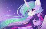  abstract_background crying duo equine eyes_closed female friendship_is_magic hair horn horse hug mammal multicolored_hair my_little_pony pastelmistress pink_hair pony princess_celestia_(mlp) purple_body purple_eyes purple_hair royalty smile tears twilight_sparkle_(mlp) white_body winged_unicorn wings 