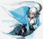  absurdres blanche_(pokemon) blue_eyes coat dark_skin highres kz_609 long_hair looking_to_the_side pokemon pokemon_go ponytail solo team_mystic white_hair 