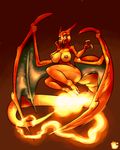  2016 anthro bedroom_eyes big_breasts breasts charizard claws dragon female fire half-closed_eyes looking_at_viewer membranous_wings nintendo nipples nude ogaraorcynder open_mouth orange_skin pok&eacute;mon scalie seductive simple_background smile solo teeth thick_thighs tongue video_games wide_hips wings 