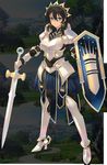  aquaplus armor black_hair blue_eyes earrings grisherina_efleanor paladin shield sword 