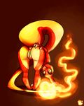 2016 anthro big_butt butt charmeleon claws female fire looking_at_viewer nintendo nude ogaraorcynder open_mouth orange_skin pok&eacute;mon presenting pussy reptile scalie simple_background smile solo video_games wide_hips 
