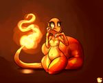  2016 anthro blush breasts charmander claws female fire nintendo nipples nude ogaraorcynder orange_skin pok&eacute;mon reptile scalie simple_background small_breasts smile solo thick_thighs video_games wide_hips 
