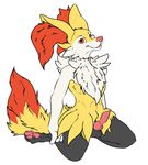  2016 animal_genitalia animal_penis balls braixen canine canine_penis chest_tuft ennismore erection fox fur hi_res knot looking_at_viewer male mammal nintendo nude pawpads paws penis pok&eacute;mon presenting red_eyes semi-anthro simple_background smile solo teeth tuft video_games white_background white_fur yellow_fur 