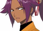  bleach highres open_mouth ponytail purple_hair shihouin_yoruichi solo vector_trace yellow_eyes 