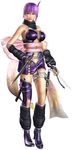  3d anklet artist_request ayane_(doa) bare_shoulders breasts brown_eyes cleavage dead_or_alive fingerless_gloves gloves headband highres japanese_clothes jewelry large_breasts navel ninja_gaiden ninja_gaiden_sigma_2 official_art purple_hair ribbon scarf short_hair solo sword weapon 