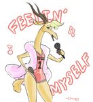  2016 3_toes antelope anthro chumpyzoot dialogue disney female fur gazelle gazelle_(zootopia) hand_on_hip holding_object mammal microphone musical_note simple_background singing solo three-quarter_view toes white_background zootopia 