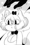  anthro big_breasts black_and_white bow bow_tie breasts cat cleavage clothed clothing feline frown gats mammal monochrome sugar_(gats) unseen_character 