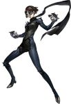  black_hair bodysuit full_body looking_at_viewer mask niijima_makoto official_art persona persona_5 red_eyes scarf shoulder_spikes soejima_shigenori solo spiked_knuckles spikes transparent_background 