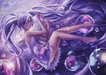  abstract_background alternate_hair_color bangs bare_legs barefoot blue_eyes blue_hair breasts bubble crop_top crop_top_overhang floating floating_hair from_side full_body hair_between_eyes hatsune_miku light_smile long_hair looking_at_viewer md5_mismatch miniskirt purple purple_hair purple_skirt sideboob skirt small_breasts solo tank_top twintails very_long_hair vocaloid zqzqy 