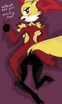  2016 ? anthro bed black_fur black_nose blush breasts butt canine delphox dialogue digital_media_(artwork) e-01_(artist) english_text feet female fox fur inner_ear_fluff looking_at_viewer looking_back mammal multicolored_fur nintendo nude open_mouth paws pok&eacute;mon pussy red_eyes red_fur simple_background solo tagme text toes video_games white_fur yellow_fur 