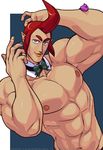  1boy abs groose looking_at_viewer male_focus muscle nipples pecs red_hair smile solo tagme the_legend_of_zelda 