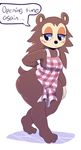  animal_crossing apron big_butt blush butt clothing female freckles hedgehog huge_butt looking_back mammal nintendo sable_able simple_background solo text video_games 