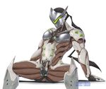  1boy armor cum ejaculation electric erection genji_(overwatch) male_focus mask orgasm overwatch penis sitting solo sweat testicles 