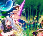  age_switch animal_ears bamboo bamboo_forest bandaid bangs barefoot beam blazer breasts brown_hair bunny_ears bunny_tail cleavage clenched_teeth collared_shirt covered_nipples dress earth floating floating_hair flower forest grass hair_between_eyes hand_behind_head heart inaba_tewi jacket kuro_mame large_breasts lavender_hair legs looking_at_viewer multiple_girls nature necktie older pink_dress pleated_skirt pointing puffy_short_sleeves puffy_sleeves red_eyes red_neckwear reisen_udongein_inaba ribbon-trimmed_dress shiny shiny_hair shirt short_dress short_sleeves skirt smile space spinning_top tail taut_clothes taut_dress tearing_up teeth thighs toes touhou white_shirt younger 