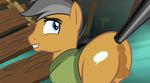  9volt_(artist) anus balls bridge butt clothing cutie_mark edit equine friendship_is_magic horse invalid_tag looking_back mammal my_little_pony quibble_pants_(mlp) river solo tail_pull 