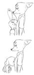  alec8ter anthro bare_chest black_and_white blush canine chest_tuft clothed clothing disney duo female fox judy_hopps lagomorph looking_at_viewer male mammal monochrome nick_wilde nuzzling rabbit simple_background smile tuft zootopia 