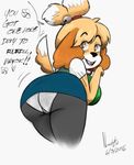  &lt;3 2016 animal_crossing anthro big_breasts big_butt breasts butt canine dialogue dog english_text isabelle_(animal_crossing) looking_back mammal nintendo noodle-lu smile speech_bubble tailwag text video_games 