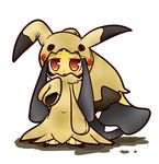  concave_(artist) costume mawile mimikyu_(cosplay) nintendo no_humans open_mouth pokemon pokemon_(game) red_eyes simple_background sleeves_past_wrists white_background 