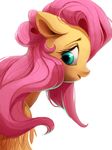  2015 absurd_res blush equine feathered_wings feathers female feral fluttershy_(mlp) friendship_is_magic fur green_eyes hair hi_res mammal my_little_pony pegasus pink_hair shira-hedgie simple_background solo white_background wings yellow_feathers yellow_fur 