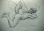  2016 4_arms abdomen absurd_res antennae anthro arthropod butt chirasul fly full-length_portrait hair hi_res insect insect_wings laphria looking_at_viewer looking_back lying male multi_arm multi_limb nude pencil_(artwork) pinup portrait pose side_view signature solo stinger tav traditional_media_(artwork) wings 