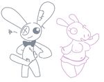  1_eye anthro big_penis bow_tie breasts clothed clothing duo female hippopotamus lagomorph male mammal nipples penis plushie pubes rabbit stitches stuffing the_weaver topless toy tutu 
